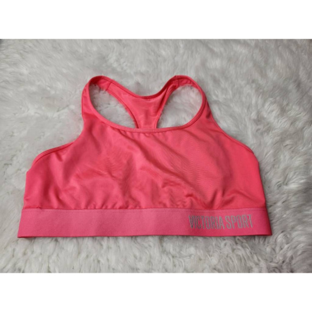 Victorias‎ Secret Womens Sports Bra Pink Racerback Wire Free Stretch Spellout M